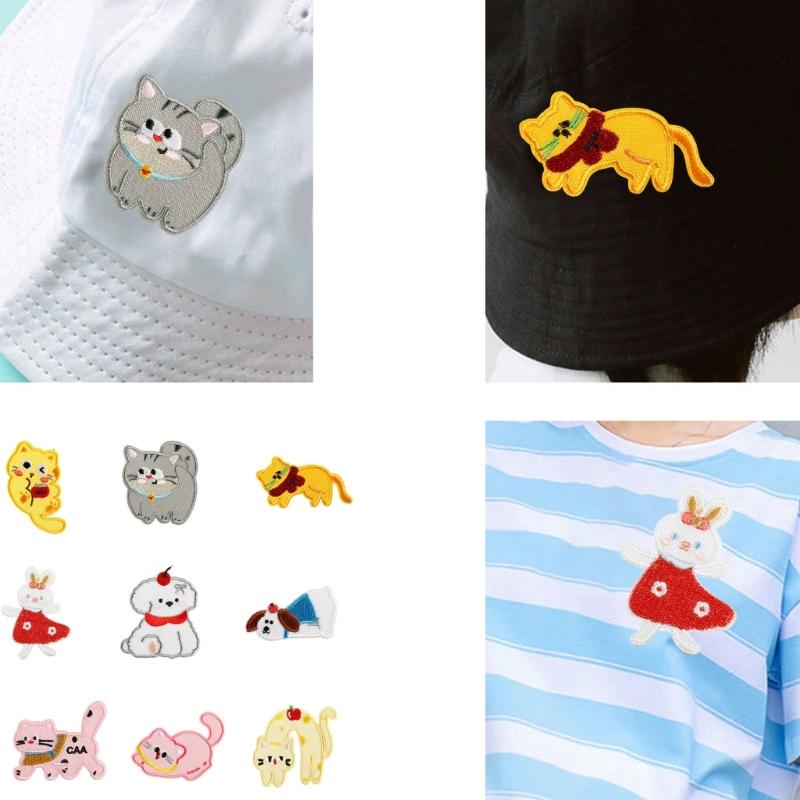 9 Pcs Cats Iron On Patches Clothing Patches Cartoon Animal Repair Patches Dogs Embroidery Patches for Bag Decoration