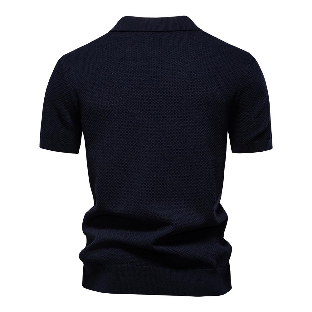 Camel Summer Embroidery Large Pineapple Pattern Woolen Polo Sweater for Men's Business, Seagull Collar, Men's Short Sleeve Sweater