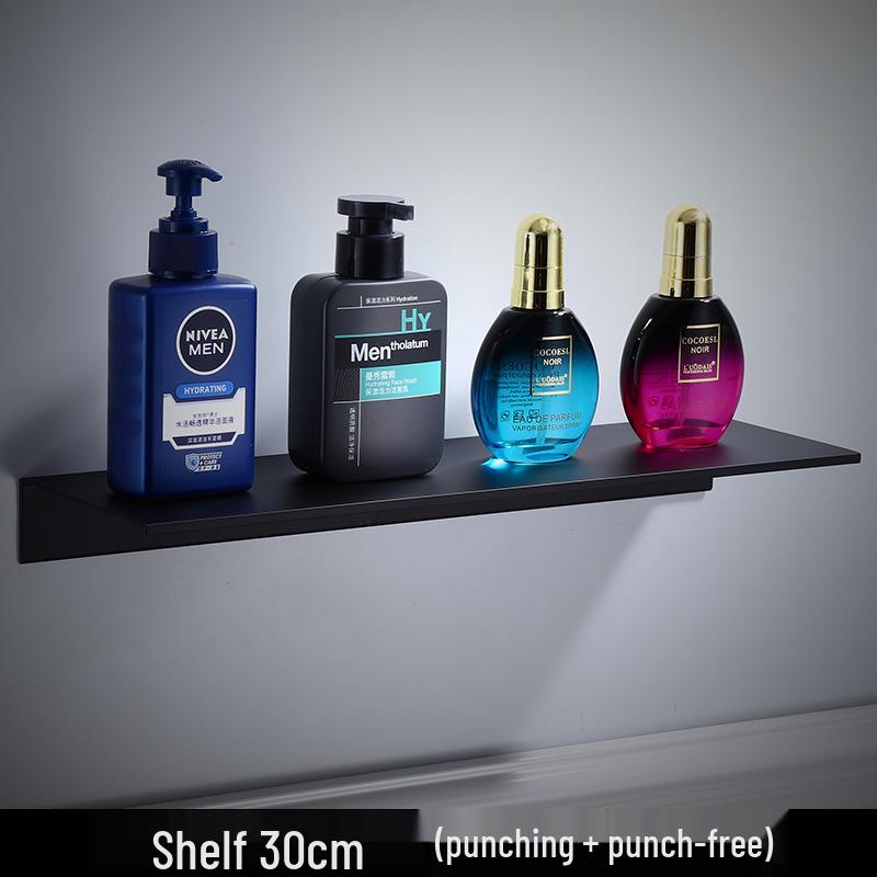 Black Aluminum No-Drill Bathroom Shelf & Mirror Rack