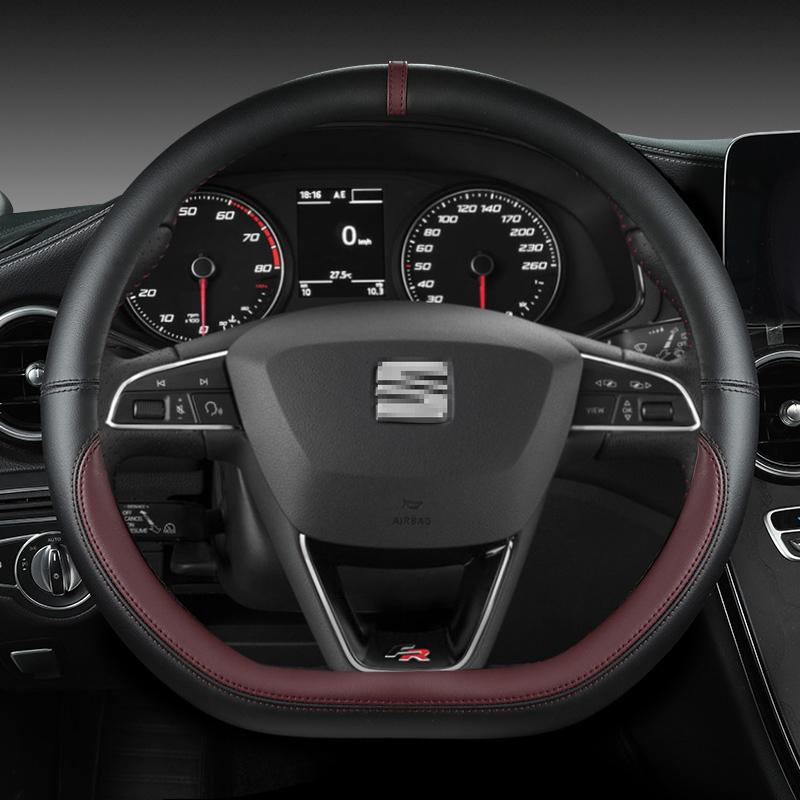 Mikrofaser Leder Auto Lenkradbezug Rutschfest 38cm Für Seat Tarraco Arona Ateca Ibiza Toledo Mii Leon Arosa Exeo ST FR