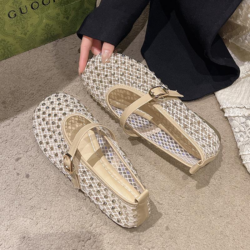 Water Diamond Mesh Soft Bottom Ladle Shoes for Women  New Spring/Summer Matching Skirt with Flat Bottom Single Shoes