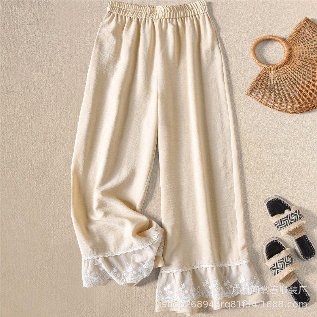 Spring 2026 Women s Sweet Casual Lace Patchwork Versatile Casual Pants Simple Commuting Trousers for Women Trendy S