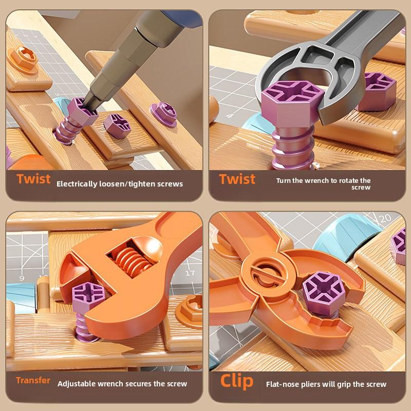 Kids Tool Set DIY Nut Assembly Toy Kit STEM Building Tools Montessori Toys Gifts for Boy Girl Electric Drill Tool Box Optional