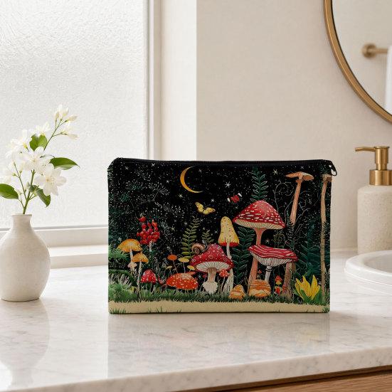 Storage Bag, with Mushroom Star Moon Print, Lightweight Wear-Resistant Cosmetic Bag, for Menstrual Supplies Coin Keys