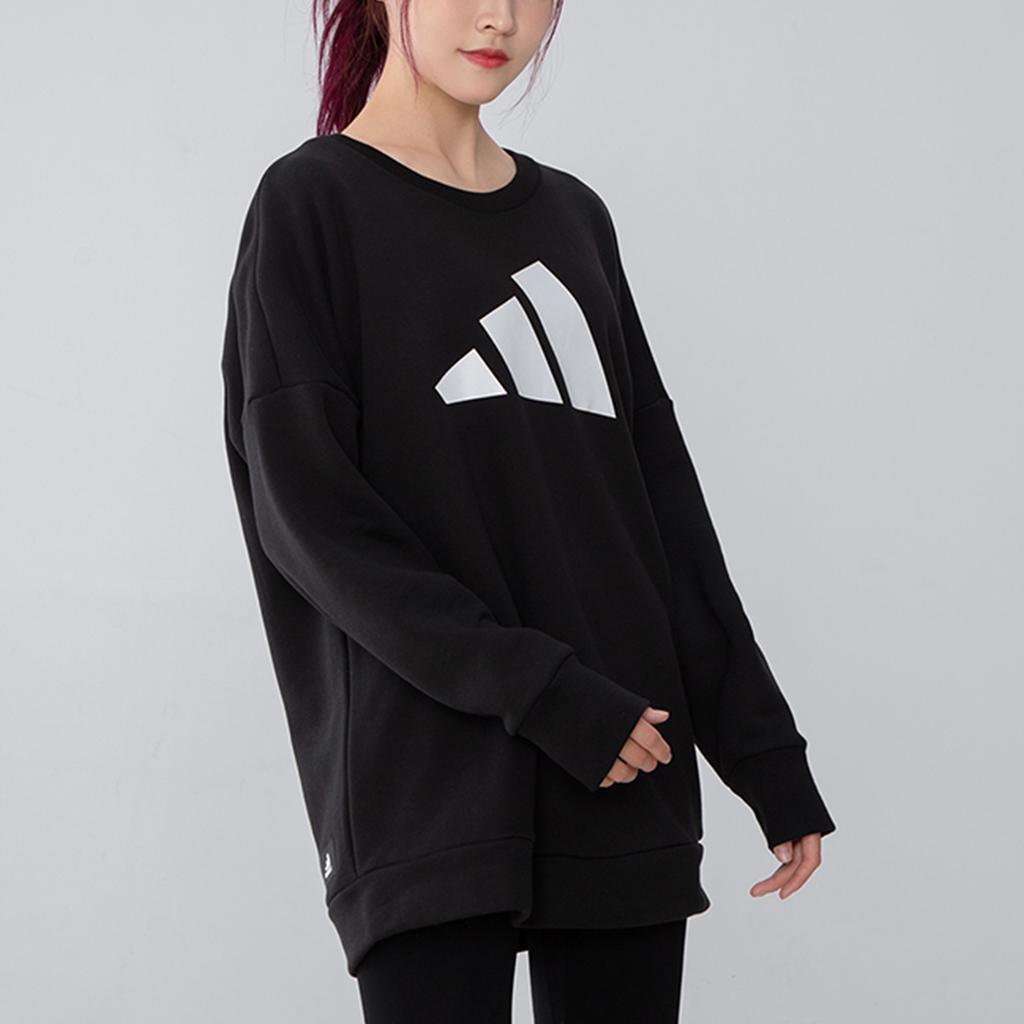 adidas Large Logo Print Mid-Length Sports Crewneck Sweatshirt Women Sweatshirt Black H57330