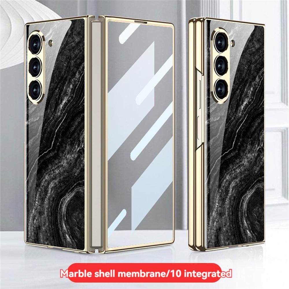 Husă Protectoare Pliabilă cu Model de Marmură, Rezistentă la Praf, Capac Spate + Protector de Ecran pentru Accesorii Samsung Galaxy Z Fold 6