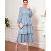2025 Fall Womens Elegant French Chic Long Sleeve Midi Dress Vintage Lace Detail Slim Fit Casual A-Line Skirt