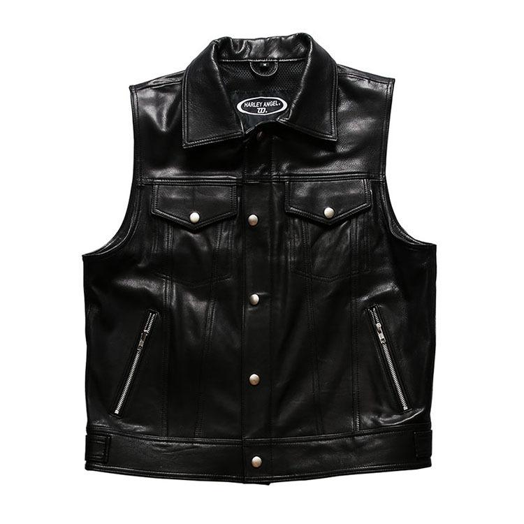 HARLEY ANGEL Harley vest leather locomotive vest men's club lapel cowhide vest