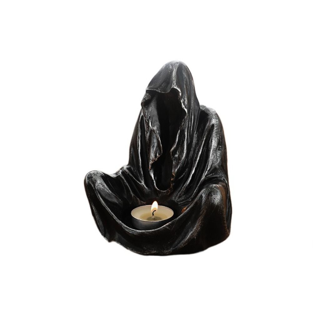 

Resin Wizard Candlestick Cloaked Candle Stand Practical Sitting Ghost Candle Holder Gift Style G