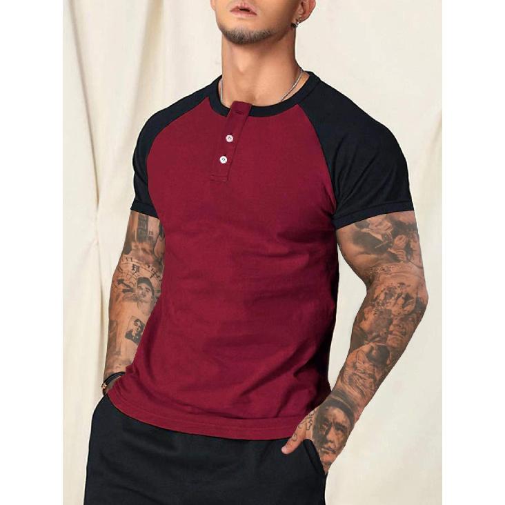 

New Slim Round Neck Short-Sleeved Arm Color Blocking Personalized T-Shirt Casual Bottoming Shirt Men S червоний