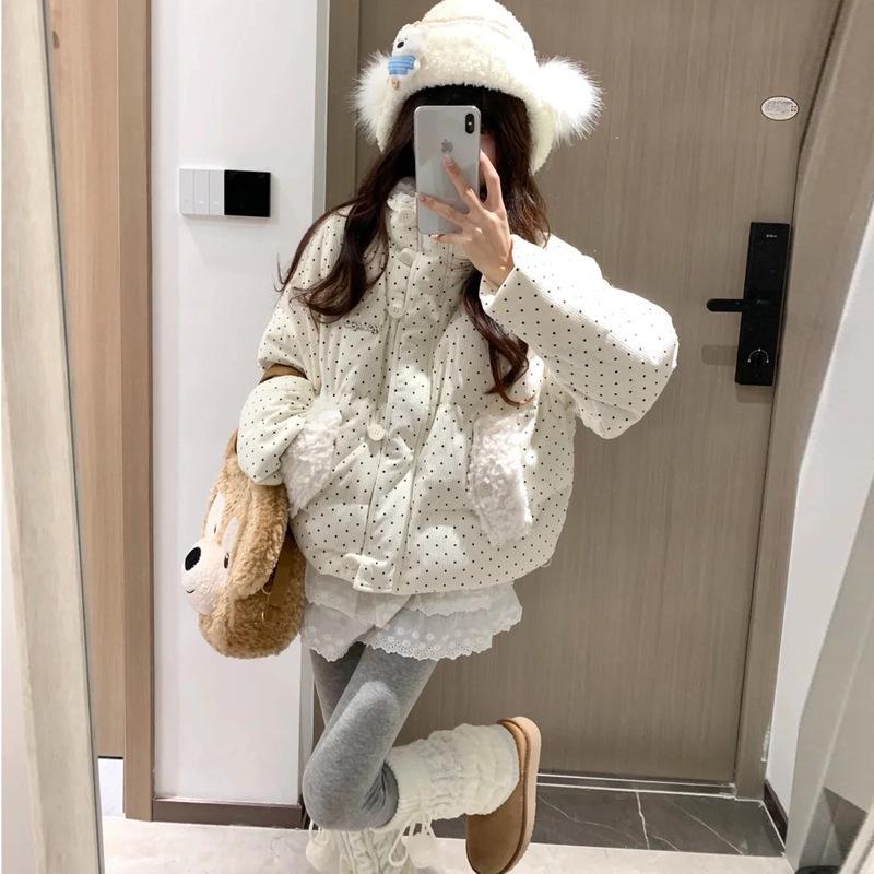 

Stylish Women s Winter Polka Dot Down Jacket 2025 - New Petite Short Coat M
