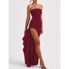 New Elegant Off Shoulder Strapless Evening Gown Dress Spring Summer Solid Color Tube Top Tight Waist High Split Party Long Dresses Simple Clothing