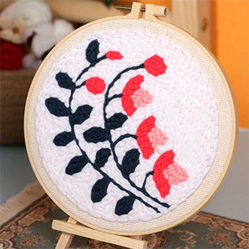 Russian DIY Punch Needle Embroidery Kit: Includes Yarn, Needle, Latch Hook, & Hoop for Knitting & Ornament Crafting