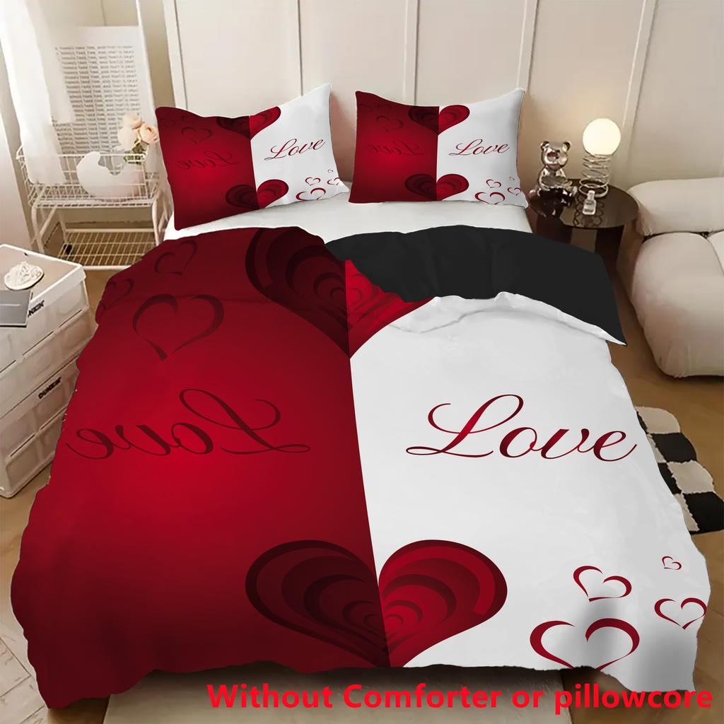 Love Heart 3D Print Duvet Cover Set Luxury Romantic Theme Soft Bedding Cover Set Couple Valentine's Day Gifts Bedroom Decor
