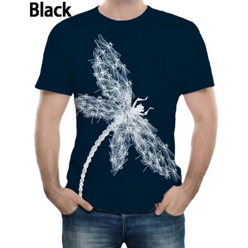 Summer Short Sleeve Crew Neck T Shirts For Men Full Printed Dragonfly Graphic New In Top Tees Streetwear Mens Large Size Tshirts