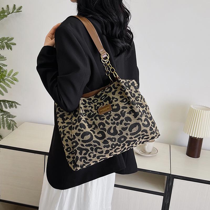 Large-Capacity Leopard Print Tote Bag - Women's Versatile Retro Shoulder Bag