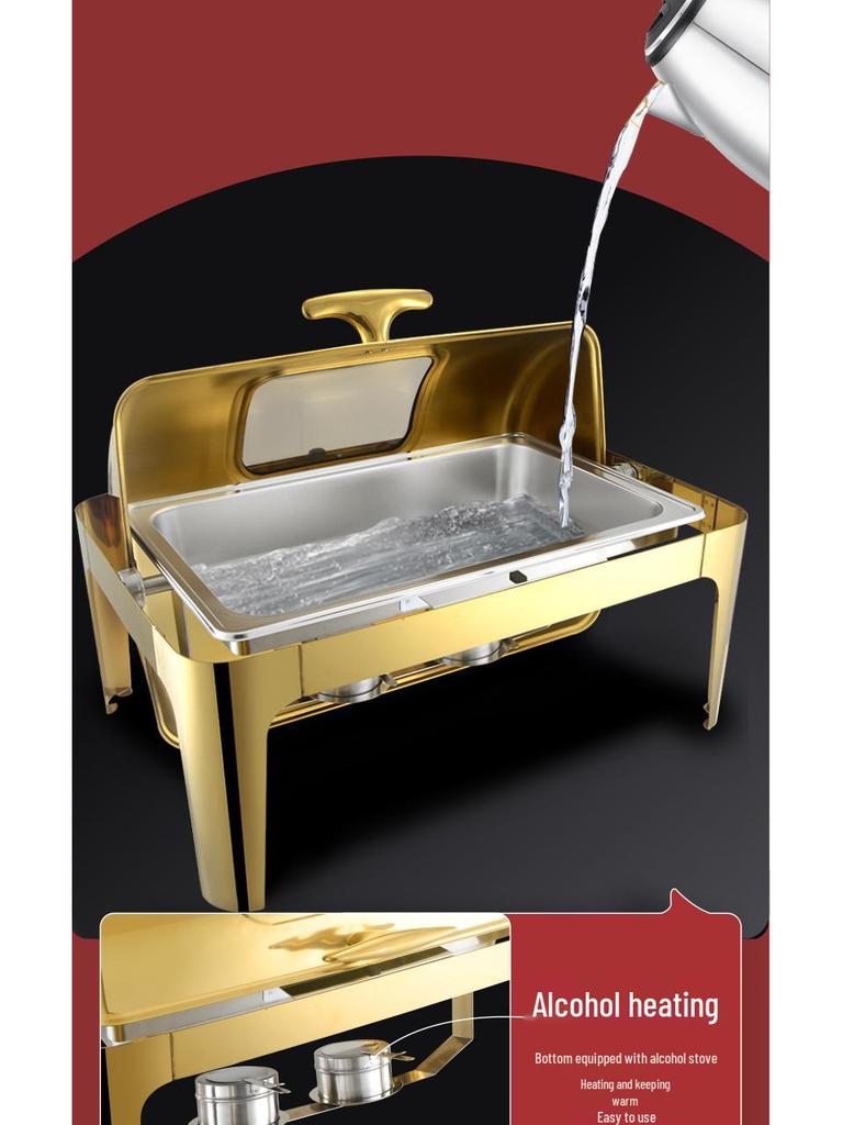 Gold-Plated Stainless Steel Chafing Dish with Glass Lid