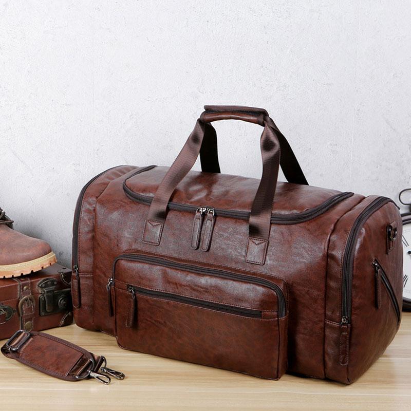 Große Kapazität Herren Reisehandtasche PU-Leder Geschäftsreise Gepäckaufbewahrungstasche Große Größe Sporttaschen für das Fitnessstudio Mann Umhängetasche