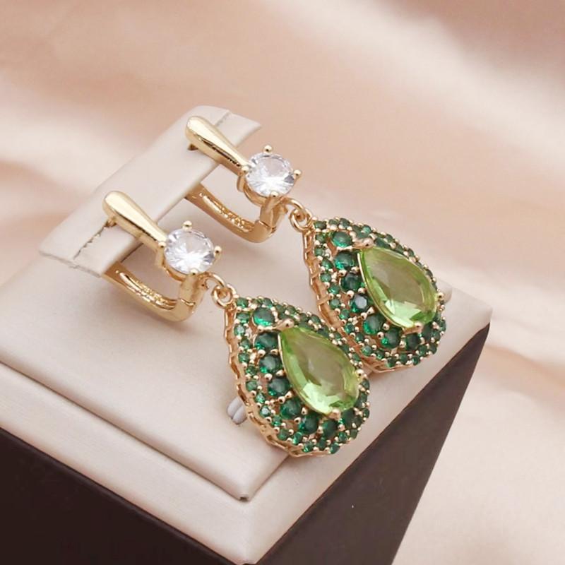 Роскошные серьги-капли в форме капли с зеленым цирконием для женщин — фото 2
