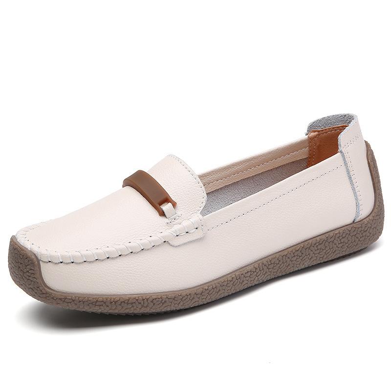 Spring and Summer Comfortable Soft-soled Mother Shoes Cowhide Beanie Shoes Flat-soled Lazy Nurse Shoes Single Shoes Women