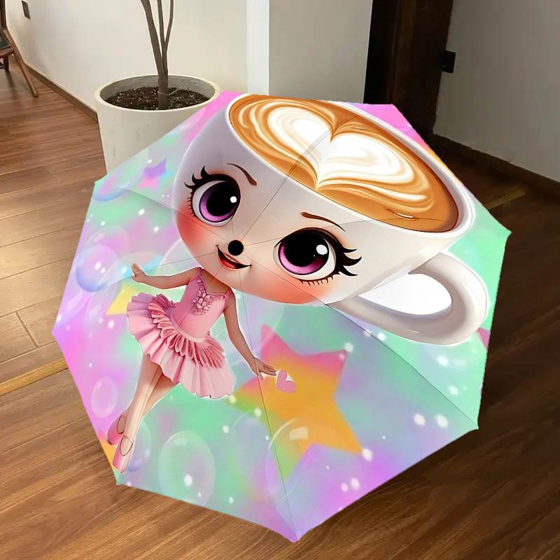 1 Stück Kaffeetasse Ballerina Regenschirm - 8 Rippen verstärkt, Automatisches Öffnen, Leicht & Langlebig, Niedliches Modeaccessoire für den Außenbereich, Strand oder Freizeit, Sei