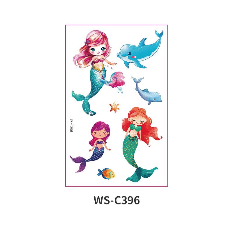 Children's Cartoon Mermaid Tattoo Sticker Pink Princess Waterproof Cute Fun Disposable Bonus Sticker