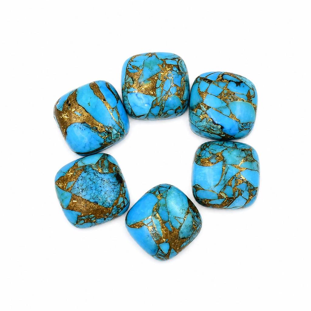 Natural Blue Copper Turquoise Cushion Cabochon Loose Gemstones Lot | Blue Copper Turquoise Cabochons for Jewelry Making