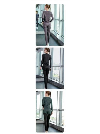 Damski dopasowany zestaw do jogi i biegania: Top z długim rękawem i spodnie, szybkoschnące, podkreślające sylwetkę, na jesień