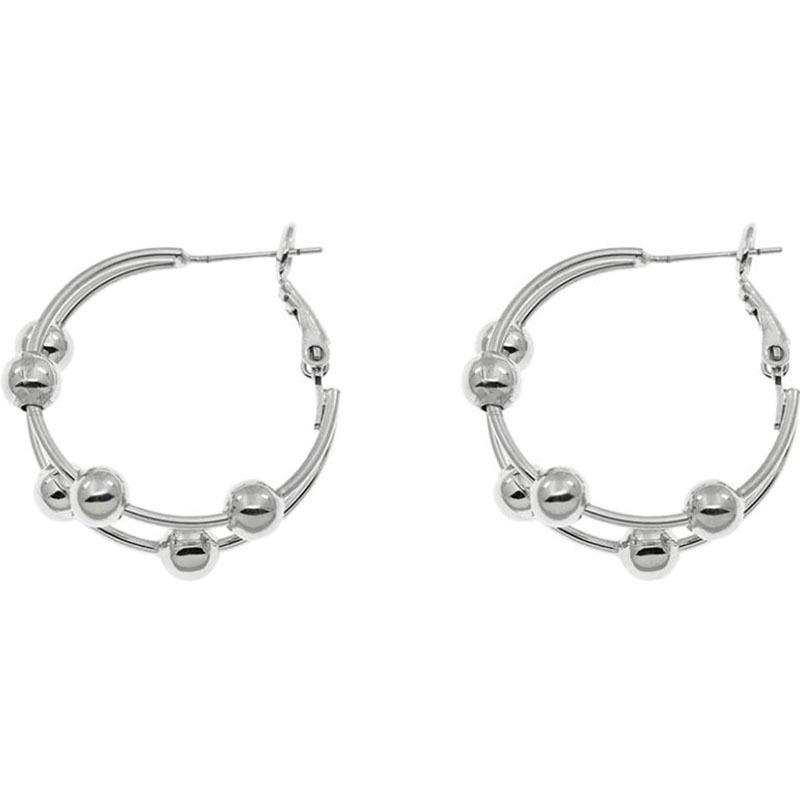 Gold-Plated Brass Beaded Earrings for Women - High-End, Niche Design, Ins Style, Round Bead Hoops серебряный