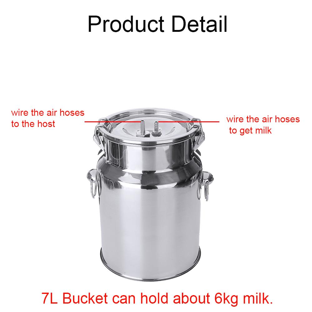 110V Electric Milking Machine 7L Rechargeable Cow Goat Sheep Milker Stainless Steel Bucket Double Heads Hose With Restriction Valve