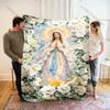 1PC Virgin Mary with White Roses Print Blanket Warm Soft Fluffy Kids and Adult Sofa Bed Throw Blanket Outdoor Travel Camping RV