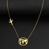 Stainless Steel Necklaces Airplane Globe Map Traveler Pendants Fashion Choker Chains Charms Male Necklace For Women Zircon Gift