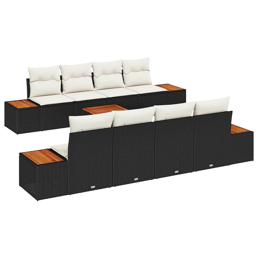 9 Piece Garden Sofa Set with Cushions Black Poly Rattan
