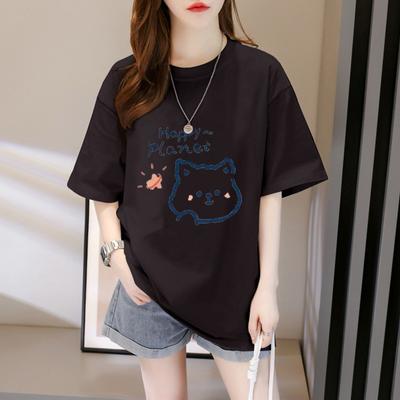 Women Summer Short Sleeve O Neck Cartoon Printed Fashion Oversize T Shirt Blouse Top
