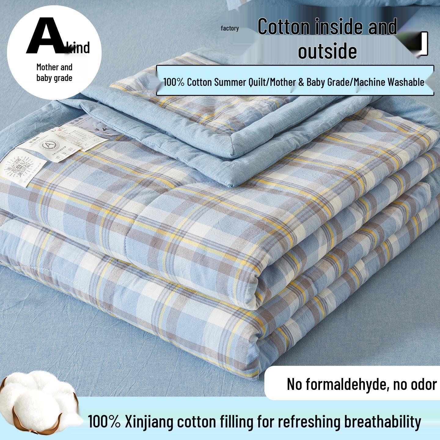 Xinjiang Class A 100% Cotton Summer Quilt–Pure Cotton Plaid Cool Blanket 150*200cm, 2.1 lbs
