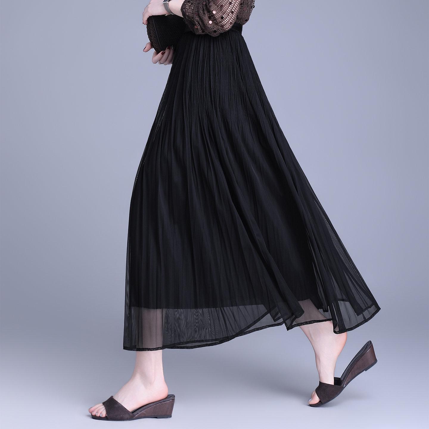 

Двусторонняя юбка-миди с плиссировкой и пэчворком из сетки - Весна/Лето 2026 Боб-плиссе, Стройнящий универсальный стиль One Size чёрный