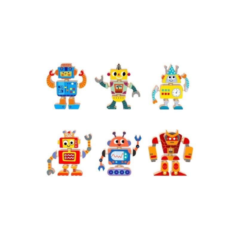 6 Piece Wooden Cartoon Robot Assembly Building Block Children Puzzle Toy Set For Brain Development
