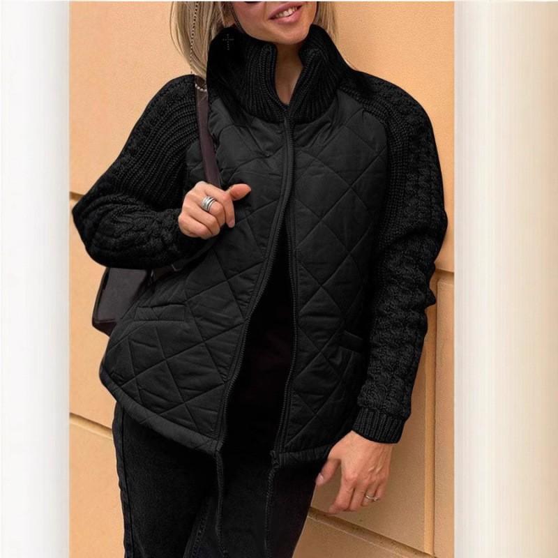 Coats Winter Warm Women Jackets Stand Collar Neck Parkas Patchwork Drawstring Hem Zipper Closure Cotton Outwear Female Clothes