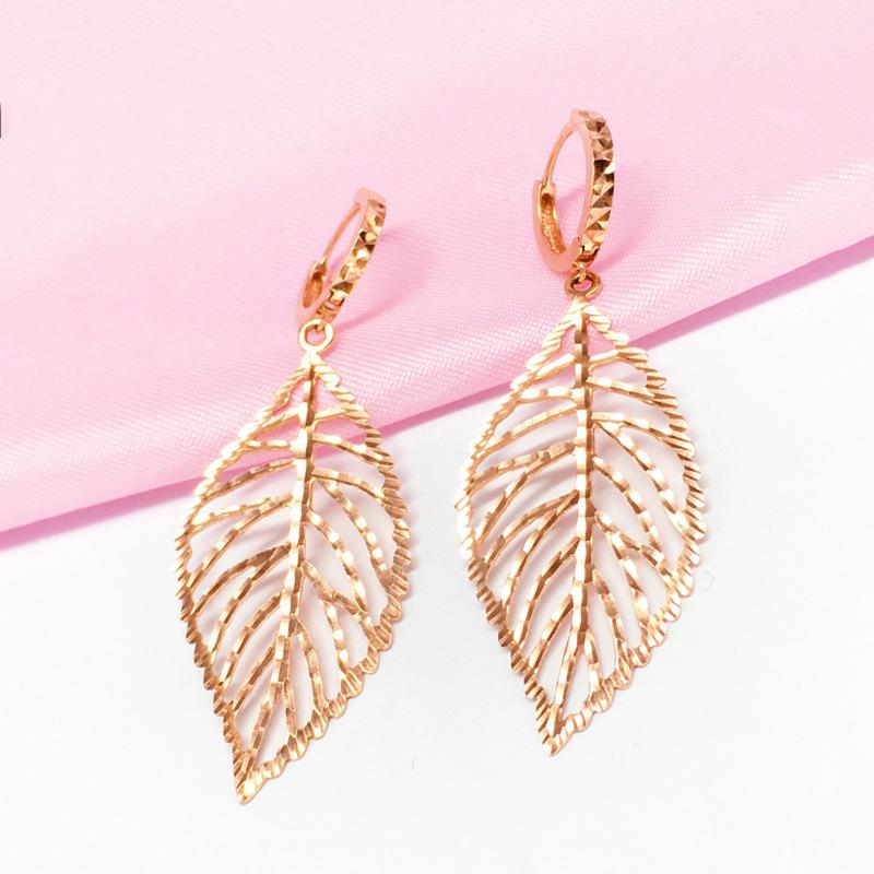 Purple Gold Color Gold Hollow Leaf Earrings Women'S Foreign Gas Plated Rose Gold Ear Buckles