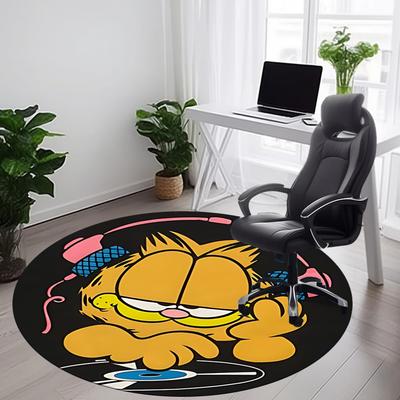 1pc Garfield DJ Office Round Area Rug, Indoor Mat Suitable For Office, Under Office Chairs Bedroom Living Room Home Decor, Room Deco