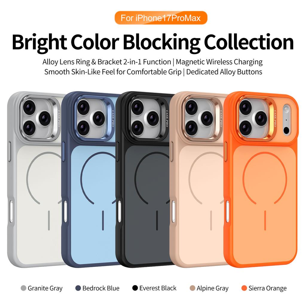Applicable To IPhone17Pro Contrasting Color Skin Feeling Mobile Phone Case Apple 16 Lens Holder Case 15 Magnetic Charging Anti-drop