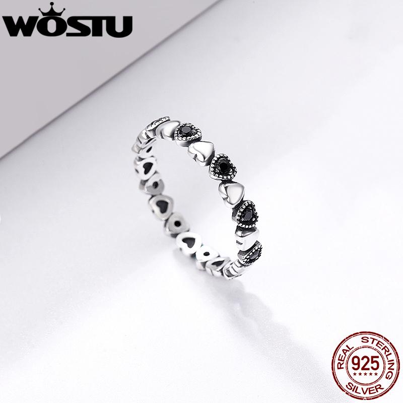 WOSTU Europäische 925er Sterling Silber Einfache Ringe Für Frauen Hochzeit Verlobung Herzringe Mit Zirkonia Originaler Damenschmuck