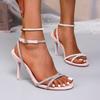 Low Sandals for Women Leather Bright Diamond Roman Rubber Sliding Banquet Cross Lace-up Women Date Shoes