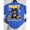 MONEY AND EVERYTHING T-Shirt – Black Oversized Short Sleeve Tee, Rich Bunny Rabbit Graphic with Crown & Dollar, Hip Hop Streetwear