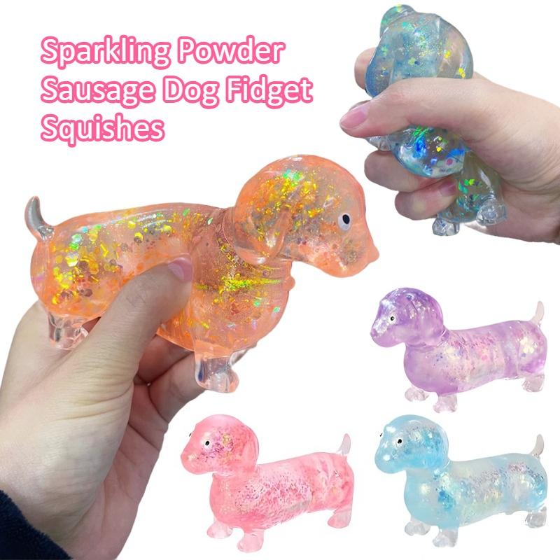 Glitzer Dackel Squishy Quetschspielzeug Transparent Gefüllt Pailletten Quetschen Stressabbau Spielzeug Niedlicher Hund Fidget Anti-Angst Spielzeug
