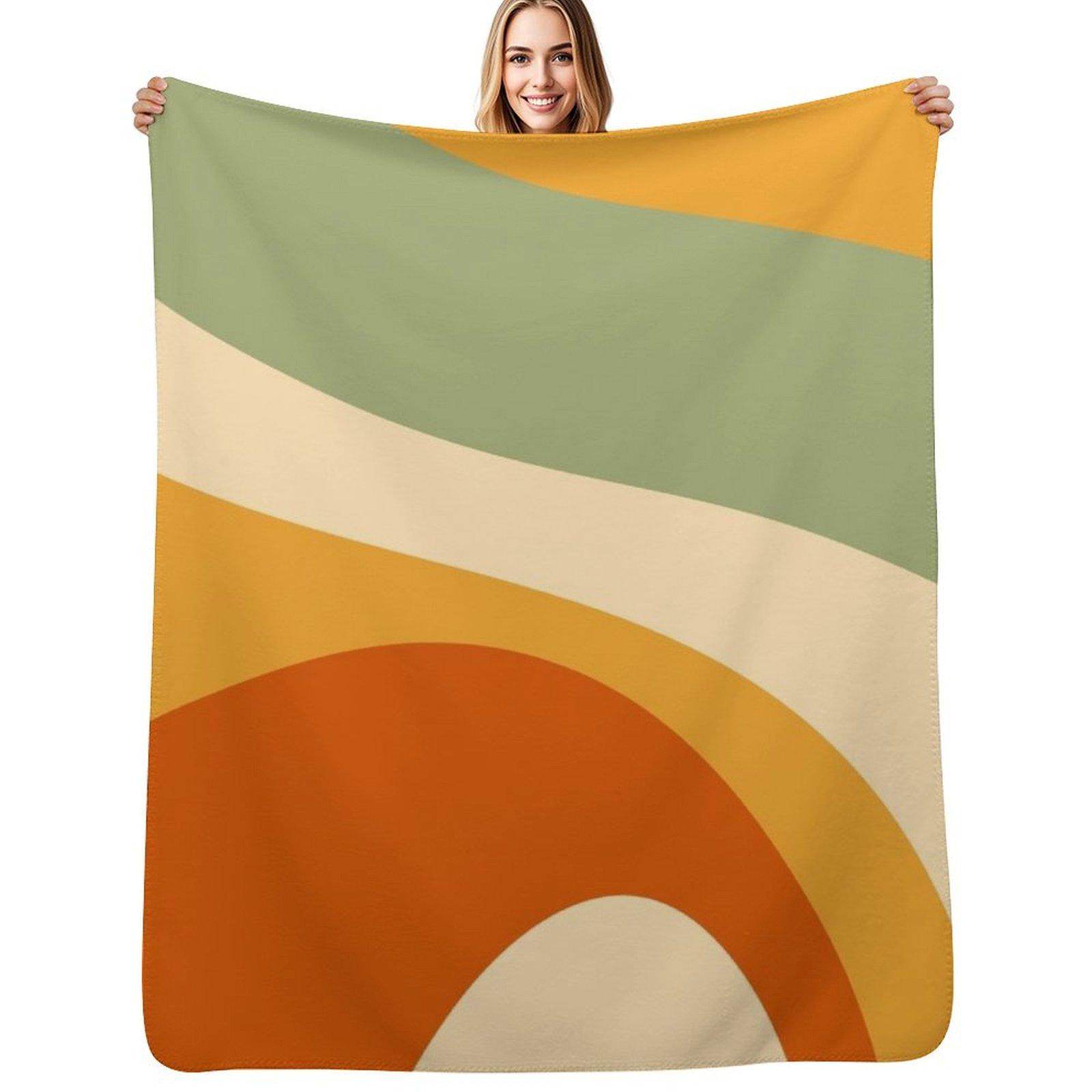 70s Retro Groovy Pattern Green Cream Yellow Orange and Terracotta 2 Throw Blanket Wrinkle Resistant Lightweight Blanket 102x76cm(40x30in)