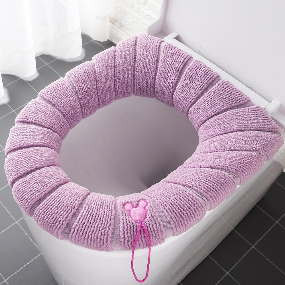 1 Stück Winter-Universal-WC-Sitzbezug, warm, waschbar, Badezimmer-Accessoires, gestrickt, einfarbig, O-förmig