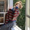 American Vintage Stripe Polo Neck Knit Sweater Women Spring and Autumn Long Sleeve Sweater Unique Short Sweater Pullover Femalep