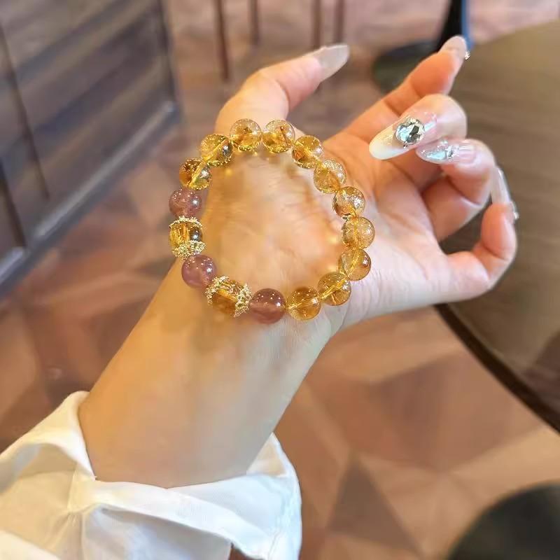 [Lucky and Rich 2.0] Natural Citrine Yellow Hair Crystal Bracelet Golden Tiger Eye Fortune Business Crystal Gift 8mm