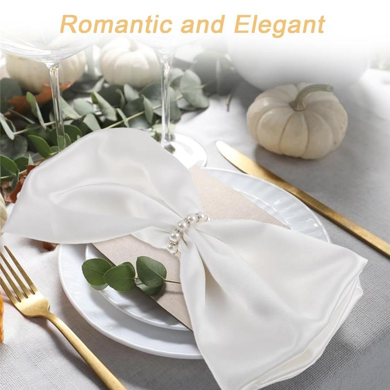 M-Modern-60Pcs Pearl Napkin Rings Imitation Pearl Beaded Rhinestone Napkin Ring Holder Napkin Rings Serviette Napkin Rings